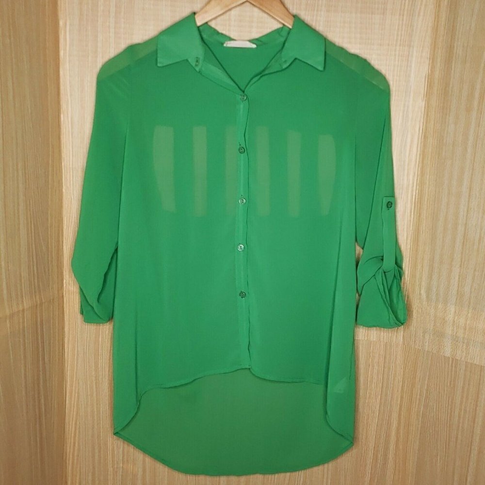 Lush Green Semi Sheer Blouse With Back Cutouts